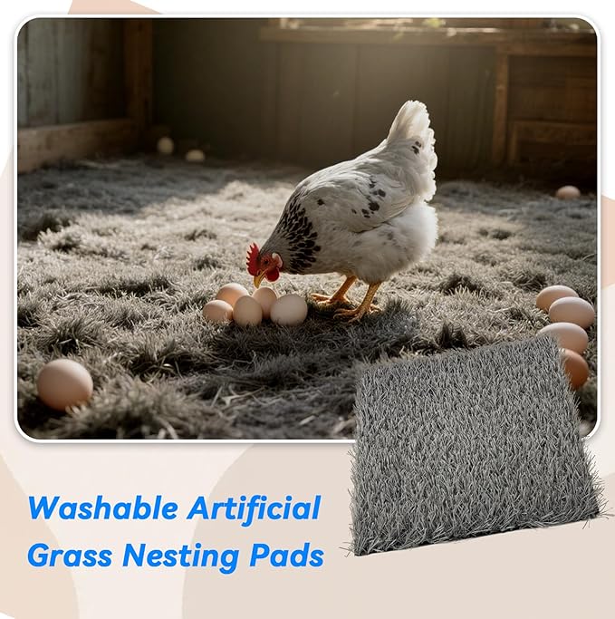 6 Pcs Chickens Nesting Box Pads -12×12",Washable Chickens Nesting Pads Artificial Grass Rug Reusable Hens Nest Boxes Pad Chicken Coop Bedding for Laying Eggs (Grey)