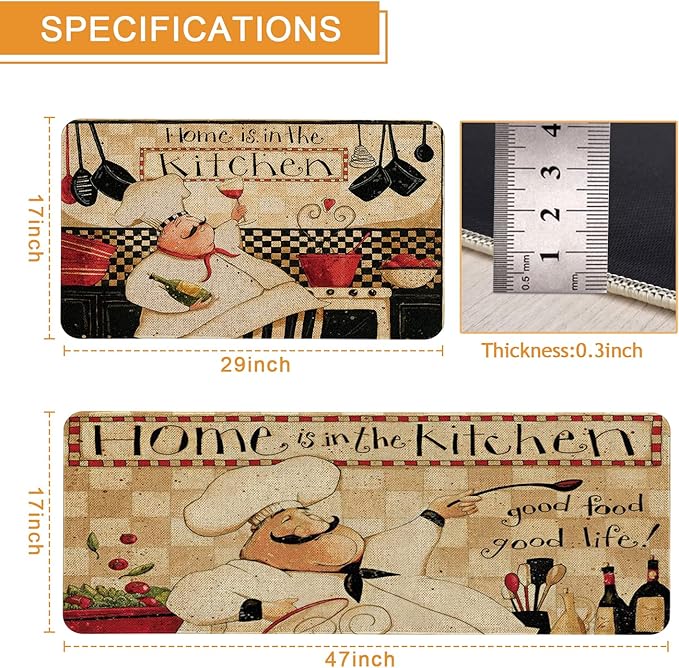 Roszwtit Farmhouse Kitchen Rugs and Mats Set of 2, Home is The Kitchen Chef Kitchen Mat, Seasonal Holiday Cooking Sets Washable Non-Slip Floor Mats for Home Kitchen Decor - 17x29 and 17x47 Inch