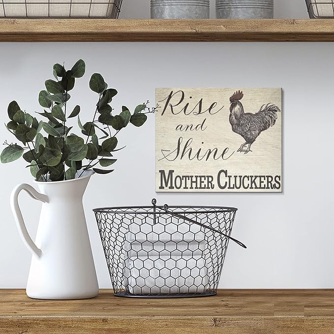JennyGems Rise and Shine Mother Cluckers Wood Sign - Funny Farmhouse Chicken Decor, Made in USA