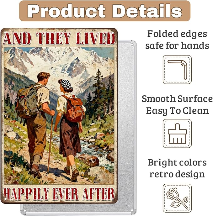 Vintage Tin Sign ‘And They Lived, Happily Ever After’ Couple Rustic Metal Wall Art Decor For Home Kitchen Bedroom Living Room 8x12 Inch