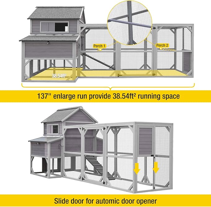 Aivituvin Chicken Coop Extra Large Chicken House 55ft² for 10-15 Chickens Outdoor Wooden Hen House Poultry Cage with 6 Nesting Boxes, 6 Perches, Large Run 137" L