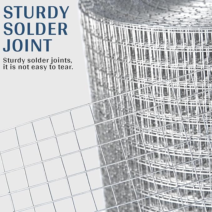 Hardware Cloth 1/2 in. x 6 ft. x 50 ft. 19-Gauge, Chicken Wire Fencing, Galvanized Wire Mesh Roll, Wire Fence Roll, Wire Cloth, Rabbit Wire, Chicken Coop Cover, Gopher Guard
