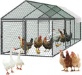 VEVOR Metal Chicken Coop for 6-8 Chickens, 3.3 x 9.8 x 3.3 ft, Small Chicken Cage with Waterproof Cover & 3 Doors, Spire Roof Poultry Run Compatible with Wooden Coops, for Rabbit Hen Goose Duck