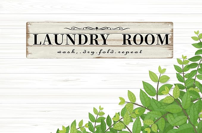 CSWLJS Laundry Room Decor Sign Metal Rustic Farmhouse Family Laundry Room Sign Wash Dry Fold Repeat Wall Decor Prints for Home 4x16 in