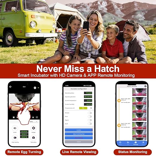 Chicken Incubators for Hatching Eggs, 12 Eggs WiFi Smart Incubator with 1080P Camera | App Control | Temperature & Humidity Control | Automatic Egg Turner | Egg Candler for Chicken, Duck, Quail