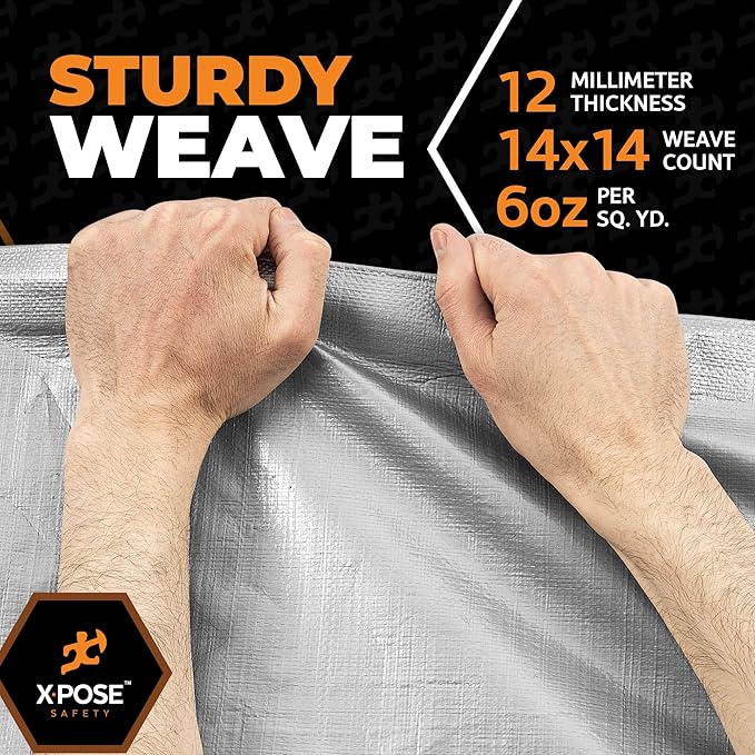 Heavy Duty Silver Poly Tarp 15' X 20' - Multipurpose Protective Cover - Durable, Waterproof, Weather Proof, Rip and Tear Resistant - Extra Thick 12 Mil Polyethylene - by Xpose Safety