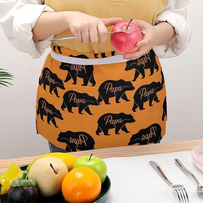 Unisex Apron for Cooking Server Waitress Half Waist Apron with 3 Pockets