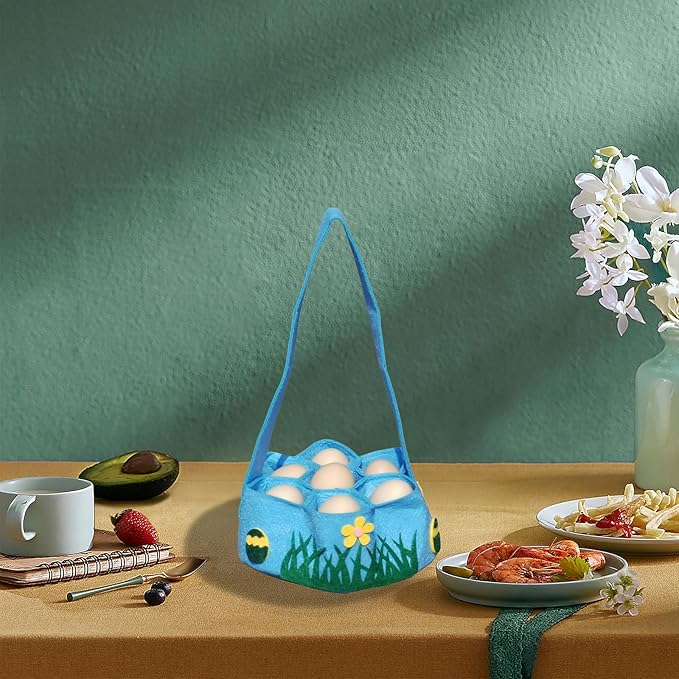 Egg Collecting Basket for Fresh Eggs Gathering Basket with 7 Pouches Egg Bags holder for Chicken Hense Duck Goose Eggs Housewife Farmhouse Kitchen Home Garden (Blue)