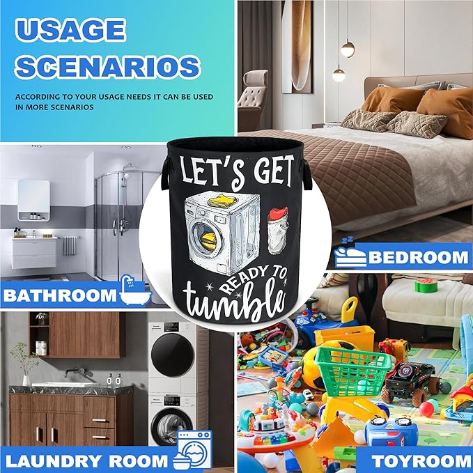 Let'S Get Ready To Tumble Laundry Basket Oxford Cloth Funny Laundry Hamper With Handle Foldable Portable Clothes Storage Basket 18.9 X 16.5 In Storage Bag For Laundry Room/Bathroom/Bedroom/Dormitories