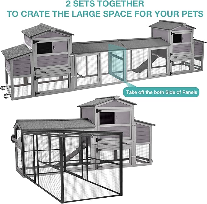 Chicken Coop, Mobile Chicken House with Wheels, Outdoor Hen House Poultry Cage with Nesting Box, Leakproof Pull Out Tray and UV-Resistant Roof (78.9" L x 26.6" W x 42.5" H)