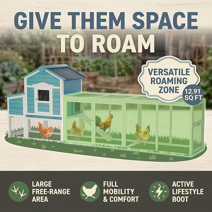 122" Large Wooden Chicken Coop with Run - Outdoor Hen House for 4-6 Chickens, Poultry Habitat Supplies with Chicken Nesting Box, Covered Chicken Enclosure & Big Chicken Coop Kits