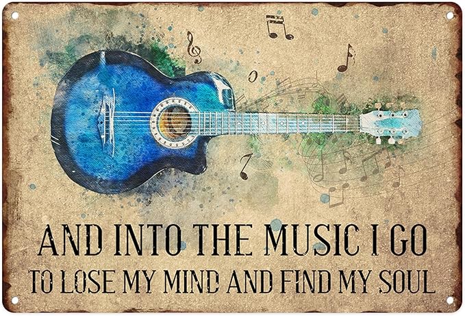 Sanwarm Metal Sign 8X12 Inch, Colorful Blue Guitar Vintage Tin Sign Wall Art Decor for Home, Living Room, Kitchen, Garden, Bedroom, Office, Hotel, Cafe And Pub Decoration