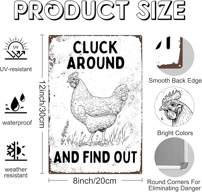Farmhouse Kitchen Decor Chicken Themed Gifts Funny Quotes Metal Poster Outdoor Chicken Coop Vintage Metal Sign 8×12 Inches For Yard Home