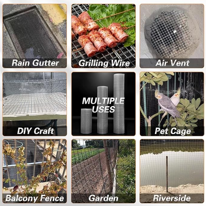 Hardware Cloth 20'' x 20' 1/4 in Galvanized Wire Mesh Roll (23 GA) Chicken Wire Fence Roll for Chicken Pen/coop Fences, Screen mesh, Rabbit/Snake Fences, Poultry enclosures, Handicraft Making, etc.