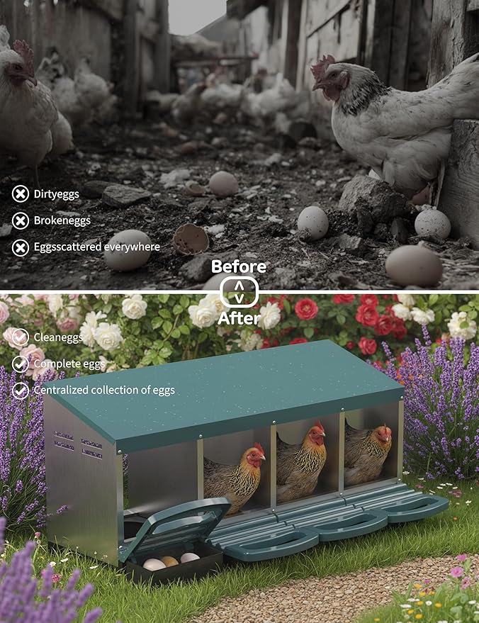 Chicken Nesting Boxes with Cleanable Pull-Out Trays - 4 Hole Metal Rollaway Nest Box for Laying Hens, Wall Mount or Placed Design for Easy Egg Collection & Cleaning