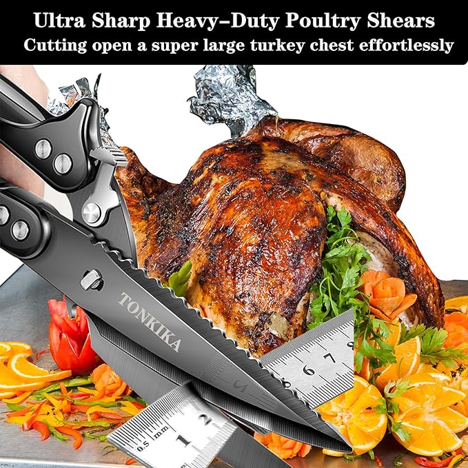 Heavy Duty Kitchen Scissors for Food, Poultry, Chicken, Bone Cutting - 10.2-Inch, Black