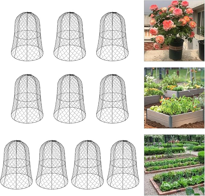 YIYIBYUS Garden Chicken Wire Cloche, 12.99" Diameter x 15.75" Height Plant Protective Covers Metal Cage Plant Protector Cover for Gardens, Parks, Yards, Balconies, Farms (10pcs, Black)