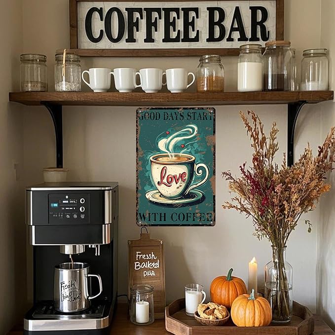 Funny Coffee Metal Tin Signs Good Days Start With Coffee Vintage Wall Decoration Poster For Home Kitchen 12x8 Inch