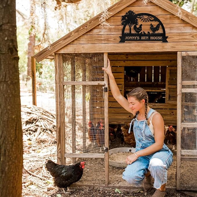 Personalized Chicken Coop Signs, Metal Funny Farm Decor, Chicken Coop Accessories, Metal Outdoor Wall Art, Custom Hen House Sign, Rustic Farmhouse Wall Decor for Farm Yard Garden Color05
