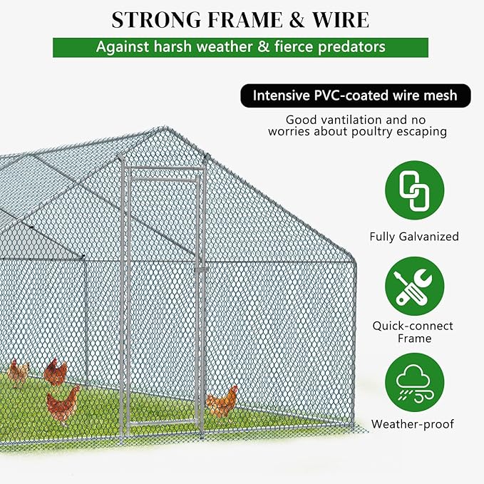 Outvita Chicken Coop, 19.5×10 FT Large Metal Chicken House, Poultry Habitat Cage with Waterproof Cover, Walk-in Chicken Run Pen for Small Animals, Yard, Farm, Patio
