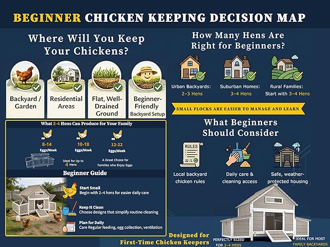 61" Large Outdoor Wooden Chicken Coop for 2– 6 Chickens Compact Backyard Weatherproof Hen House with Raised Floor, 6 Nesting Boxes, 3 Perches & Easy-Clean Slide-Out Tray