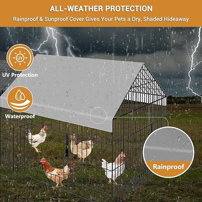 Chicken Coop 130"x40"x40" Metal Portable Black Duck Coops Enclosure with Waterproof Cover Chickens Cage Runs for Yard Outdoor Backyard Duck Pen Chicken Tractor for Rabbit, Dog, Cat