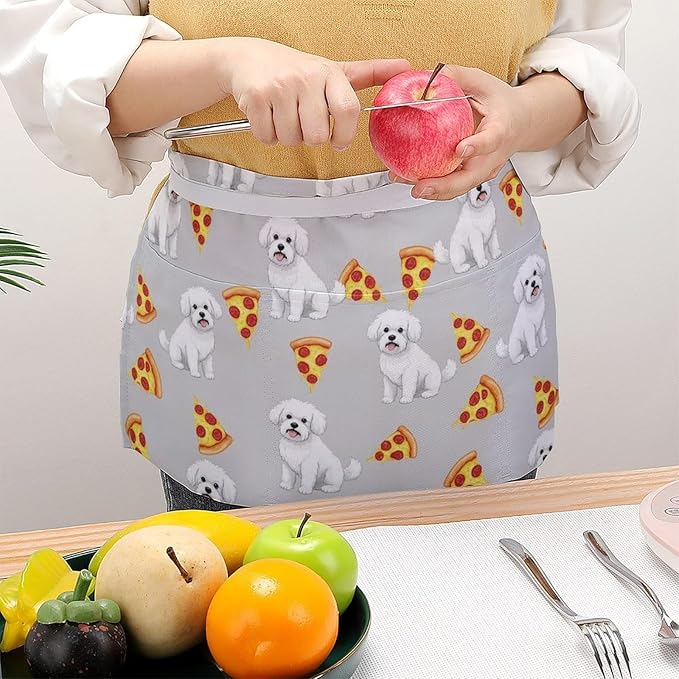 Unisex Chef Waiter Apron Waist Half Short Serving Aprons with 3 Pockets