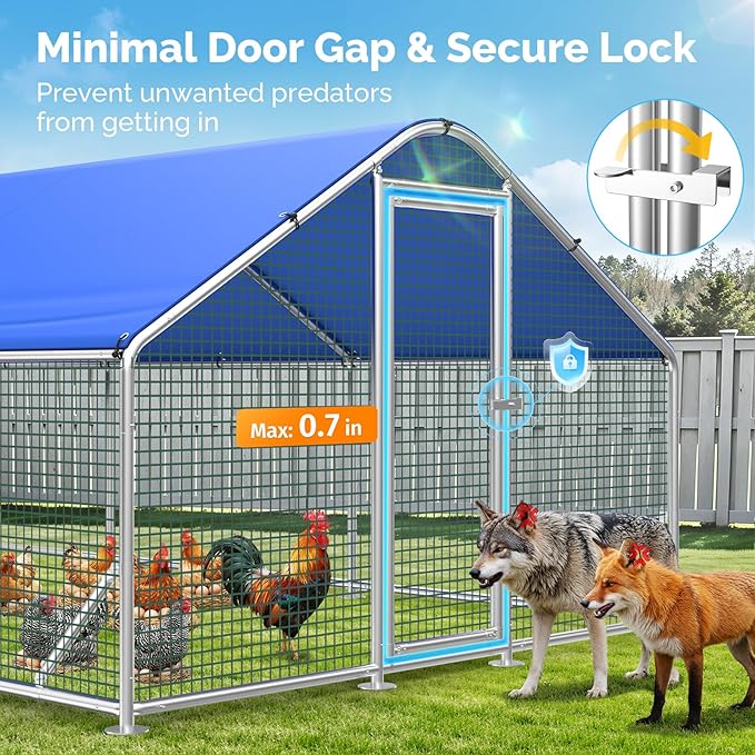 Large Metal Chicken Coop Run with Heavy-Duty Hardware Cloth for 30 Chickens/Ducks, Chicken Runs for Yard with Waterproof Cover, Chicken Enclosure Pen Outdoor, Walk-in Poultry Cage