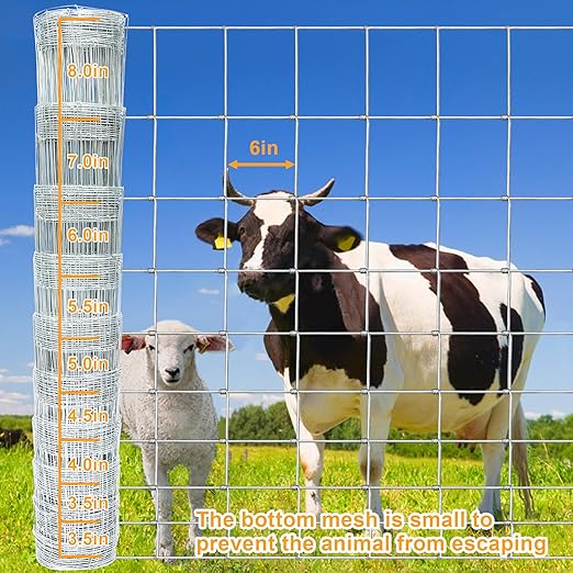 4ft x 164ft Galvanized Farm & Field Fence - Heavy Duty Animal Wire Mesh for Cattle, Goat, Deer, Sheep, Hog, Horse - Durable Yard Livestock Protection Fencing