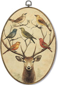 Fewgb Vintage Deer Antlers Birds Oval Wall Art Decor Framed, Reindeer Hunting Canvas Wall Art Prints Picture, Rustic Farmhouse Cottagecore Hanging Room Decor Artwork for Gallery Bedroom 9x12