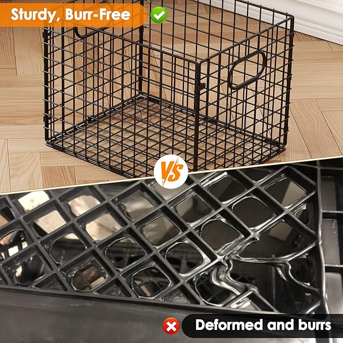 3-Pack Metal Milk Crate for Storage, Large 40qt Stackable Collapsible Storage Bins with Handle, Heavy Duty Storage Baskets for Shelves, Folding Basket Organizer for Car, Garage, Home, Camping, Office