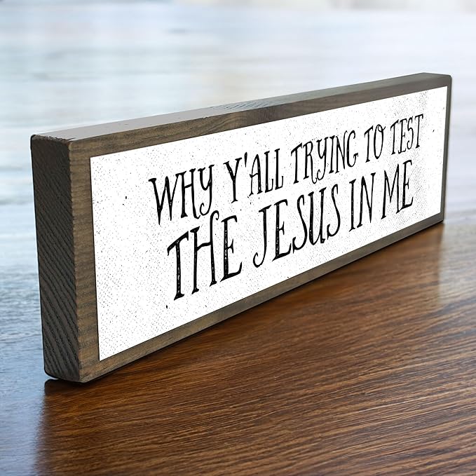 Wood & Metal Southern Sign – Weatherproof Indoor Outdoor Wall Decor – Rustic Charm with "Why Y’all Trying To Test The Jesus In Me" – Gift-Wrapped & Ready to Give