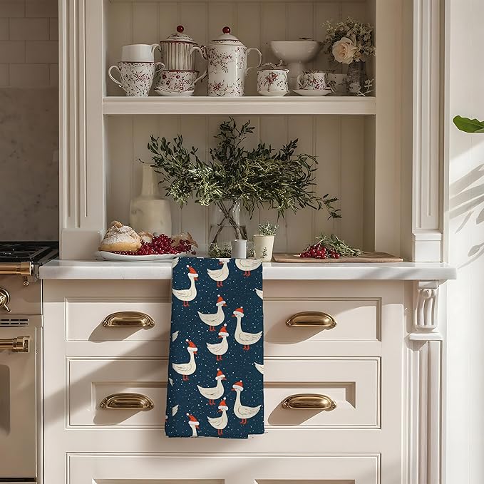 Funny Navy Blue Dark Silly Goose Christmas Kitchen Towels,Farm House Animal Bathroom Decorations Hand Towels,Silly Goose Gift,16x24 Inch