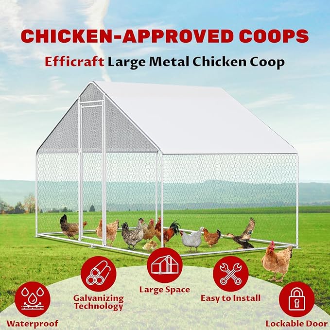 Chicken Coop Walk-in Poultry Cage Chicken Run Pen Rabbit Duck House with Waterproof and Anti-UV Cover for Outdoor Farm Use