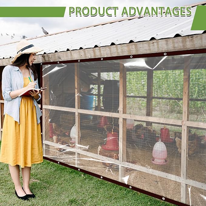Clear Tarp Waterproof 6x10-Heavy Duty Plastic Tarps,Vinyl Transparent Tarpaulin with Grommets,Outdoor Small&Large Tarp Cover for Chicken Coop/Greenhouse/Camping/Plant/Patio