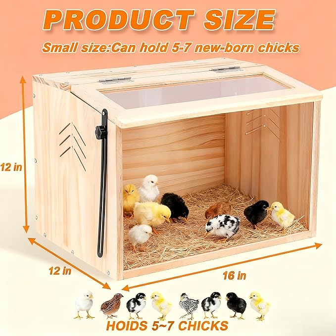 Chick Brooder Box,Brooder Box for Chicks,16" Lx12 Wx11 H, Ducks,Chicken Coop,Quail cage,2 Washable Liners,Adjustable Temperature Control.