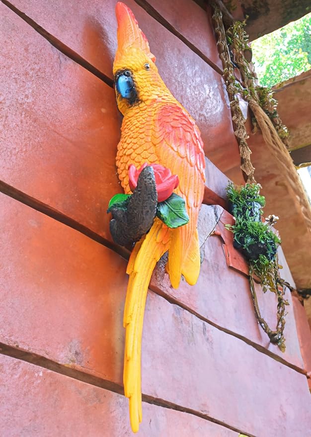 Tropical Hanging Parrot Decor,Real Resin Bird Figurines,Bird Statues,Home Ornament Decor for Tiki Bar,Perfect for Yard Ornaments,Tree Decorations Outdoor,Patio,Lawn,Tree Trunk, Porch