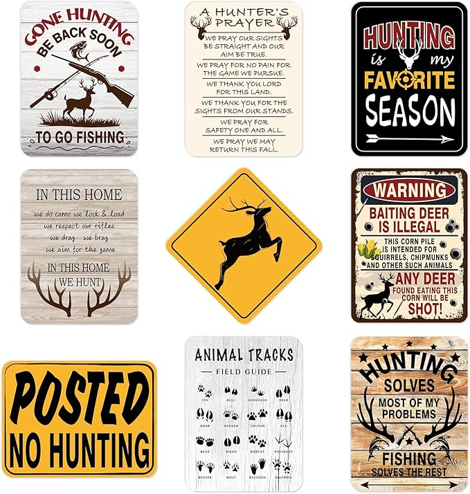 Hunting Party Decorations - 9 PCS Gone Hunting Birthday Party Sign Decorations for Boys Kids Deer Hunting Themed Birthday Party Funny Deer Hunter Decor for Man Room Home Garden Yard Wall Decor
