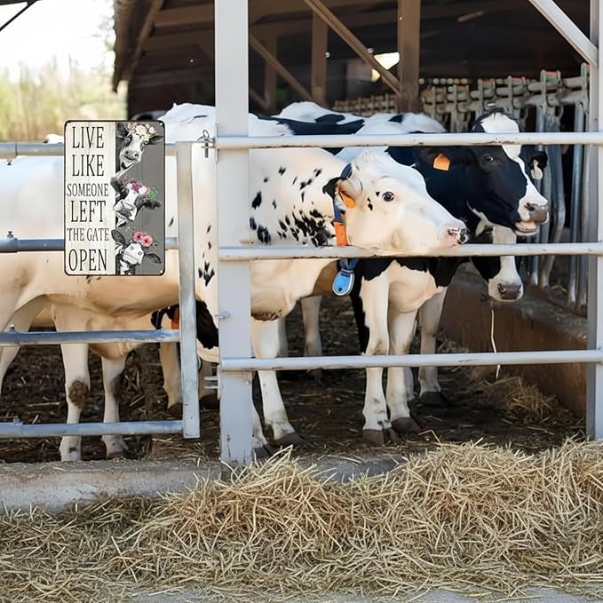 2 Pack Vintage Cow Decor Sign Funny Christmas Cow Decor Tin Signs for Home Farm Fence Bathroom Bedroom Wall Garden Decor 8 x 12 Inches
