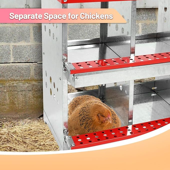 Chicken Nesting Boxes - 6 Compartment Metal Poultry Nest Box Wall Mount for Chickens, Hens, Ducks - Easy Egg Collection - Large Holes Chicken Coop Equipment (6 Compartment)