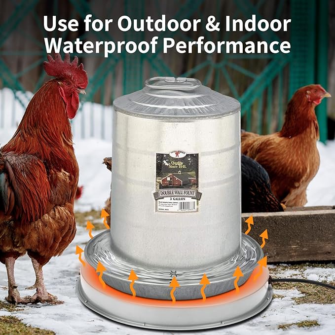 Chicken Water Heater for Winter: 11+14.6 Inch Chicken Water Heater Base, 77℉ Automatic Shut-Off, Safe for Outdoor Use, 125W Heated Chicken Waterer, Poultry Water Deicer with 6 Feet Cord