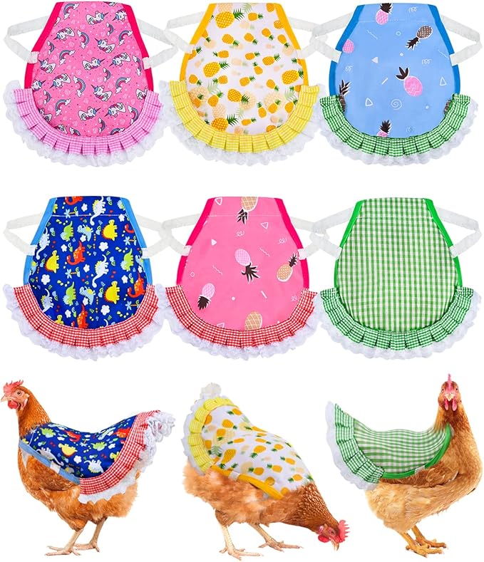 6pcs Hen Saddle Apron，Waterproof Chicken Saddle Hen Apron with Elastic Chicken Jacket Straps Hen Apron Poultry Protector Wing Back Protector Print Feather Protective Jacket(B)