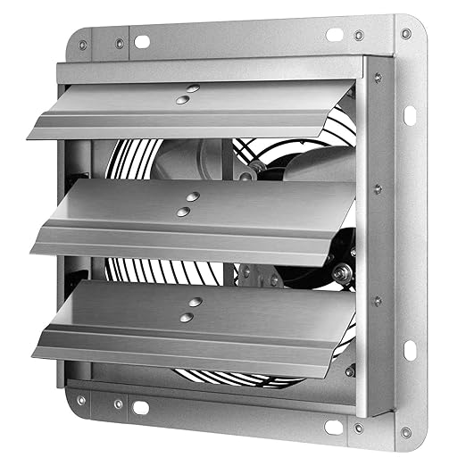 Simple Deluxe 14 Inch Wall Mounted Shutter Aluminum Exhaust Fan, 1600 RPM, 1000 CFM, for Attic, Garage, Louvered Vent, Plant, Greenhouse, Silver
