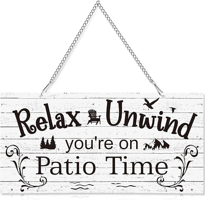 Hotop Patio Decor Patio Sign Decorations Outdoor Metal Porch Wall Decor Rustic Farmhouse Wall Art for Backyard Porch Balcony Gazebo Accessories(10 x 5",White)