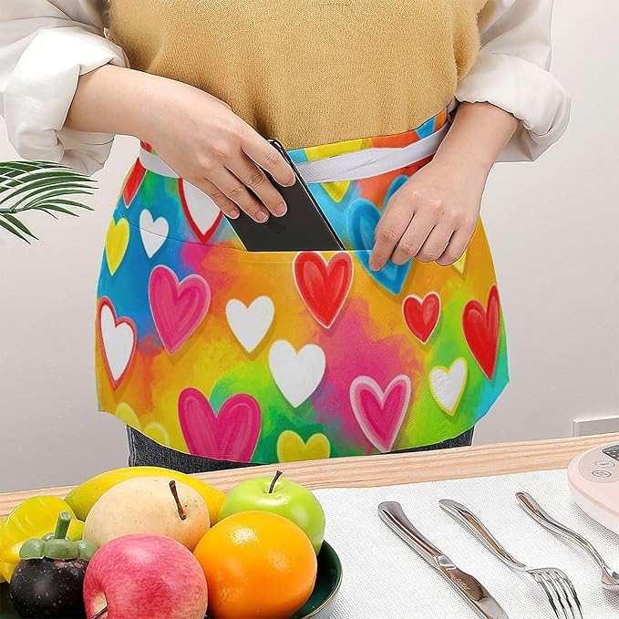 Unisex Chef Waiter Apron Waist Half Short Serving Aprons with 3 Pockets
