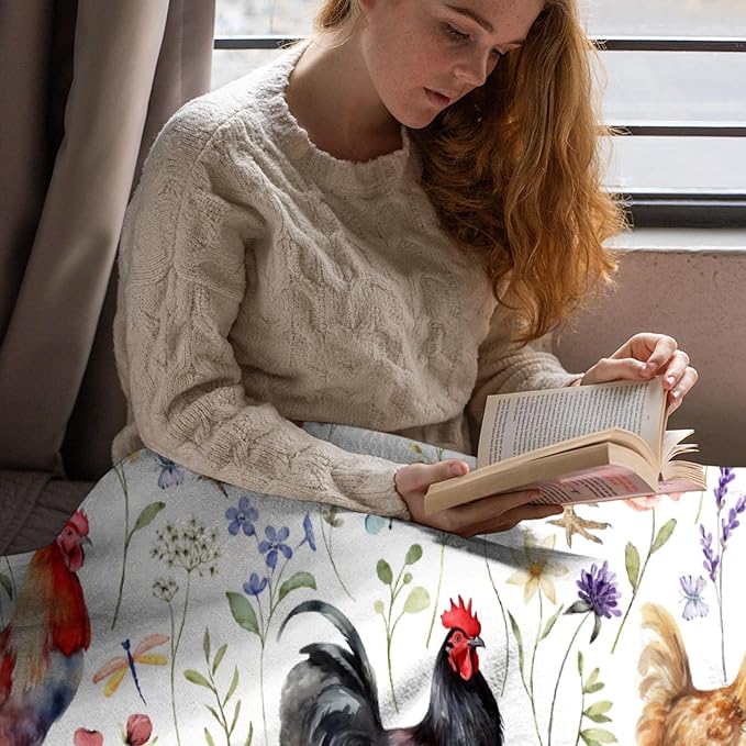 Floral Chickens Blanket | Chickens Decor for Men Women | Plush Cozy Warm Farm Chickens for Couch Bed Living Room | Farmhouse Decor Gifts for Chickens Lovers | 60"x80" for Adults