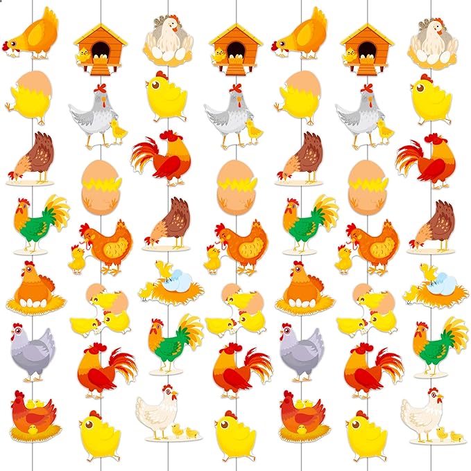 Chicken Garlands Chicken Birthday Party Supplies 8PCS Chicken Farm Hanging Paper Garlands Chick Hen Theme Banner Decorations for Barnyard Farm Animals Baby Shower Supplies