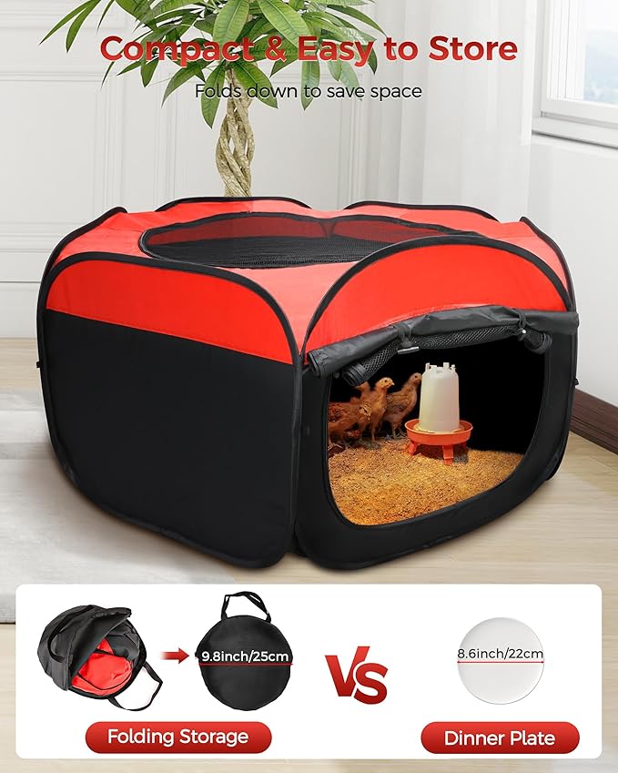 Brooder Box for Chick, Large Brooder for 15 Chicks, Breathable Mesh Ventilation, Waterproof Removable Bottom Mat,Foldable, Pop-up,No Assembly Required