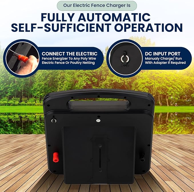 Solar Powered Electric Fence Charger 0.5 Joules Output (9-10KV) with Lithium Battery Energizer Containment & Protection of Livestock Horses Cattle Sheep Pets Easy Install