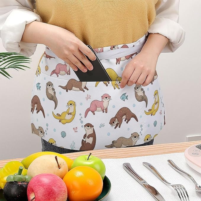 Half Apron with 3 Pockets Chef Cooking Kitchen Restaurant Aprons for Women Men